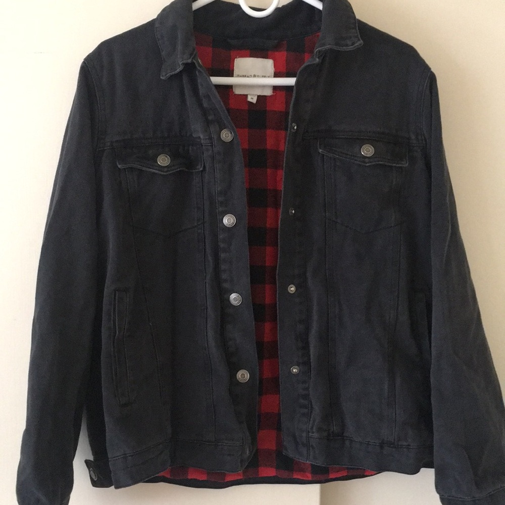 Thread & supply jean jacket with plaid lining